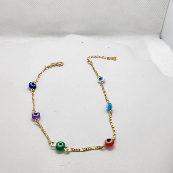 Brand New Brazilian 18k Multi Color Evil Eye Anklet - Picture 1 of 5